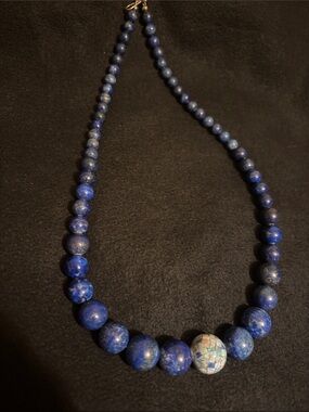Vintage Jay King Sterling Silver Lapis Lazuli Opal Mosaic Necklace